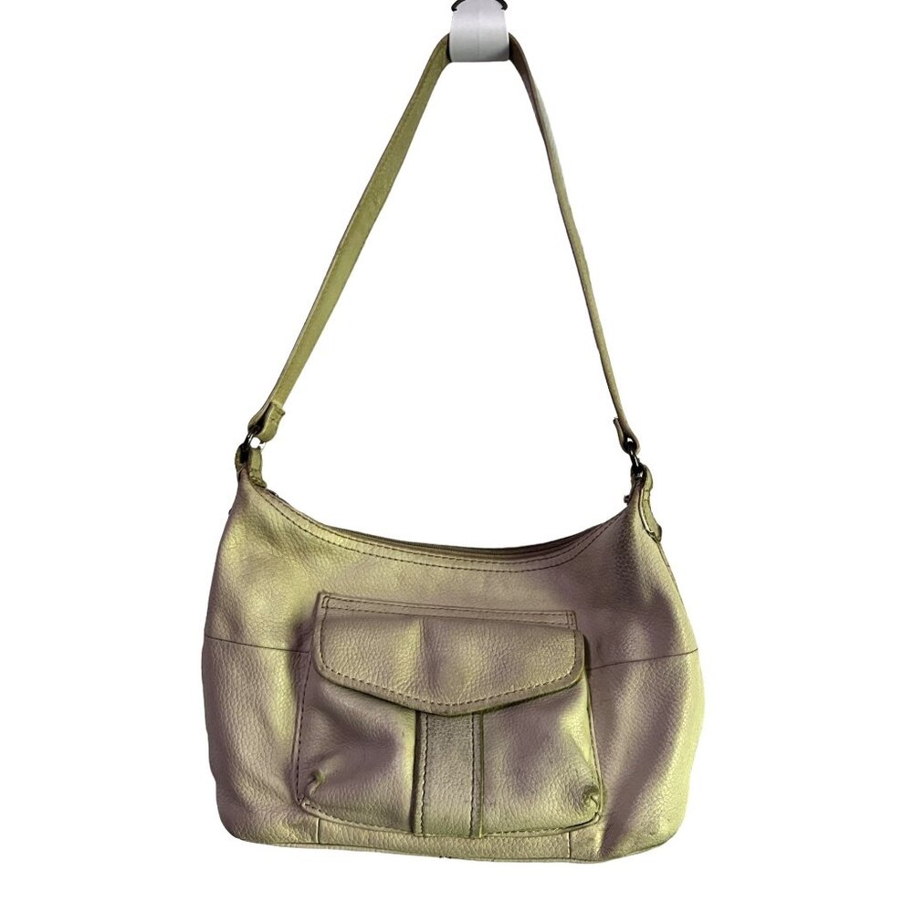 Fossil Cream Leather Cargo Shoulder Bag Zip Top Compartment Genuine Leather